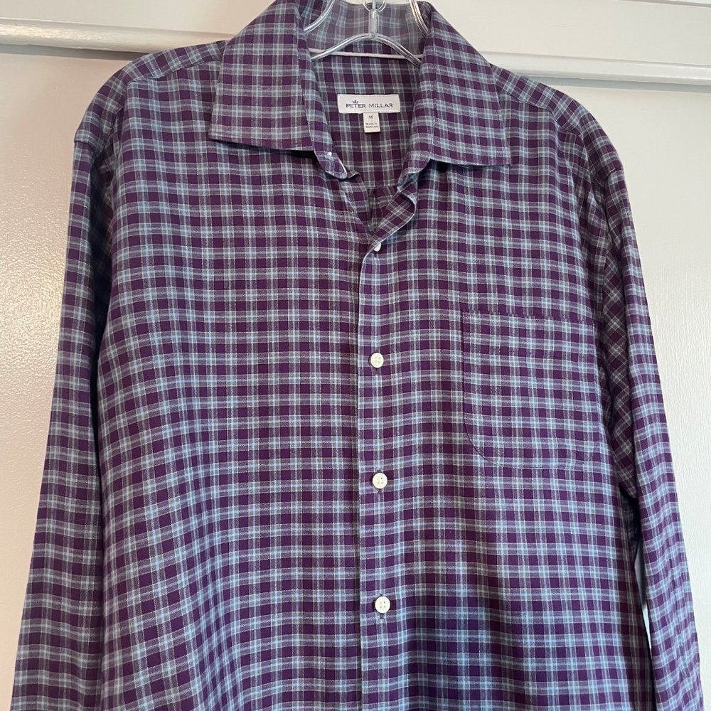 Peter Millar Autum Soft Cotton Check Plaid Casual Button Down Sport Shirt M